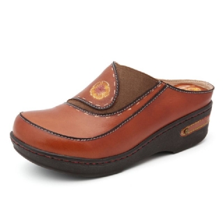 Nahka Kukka Elastinen Jatkos Slip-on Muulit Puukengät Liukumattomat Kiilat Sandaalit