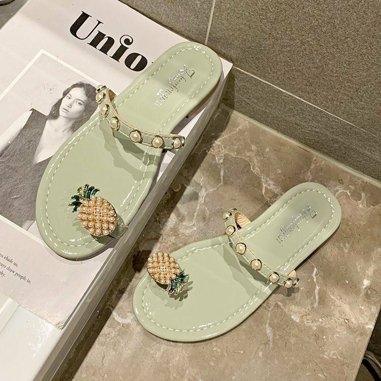 Naisten Clip Toe Sormus Ananas Decor Litteät Kengät Sandaalit