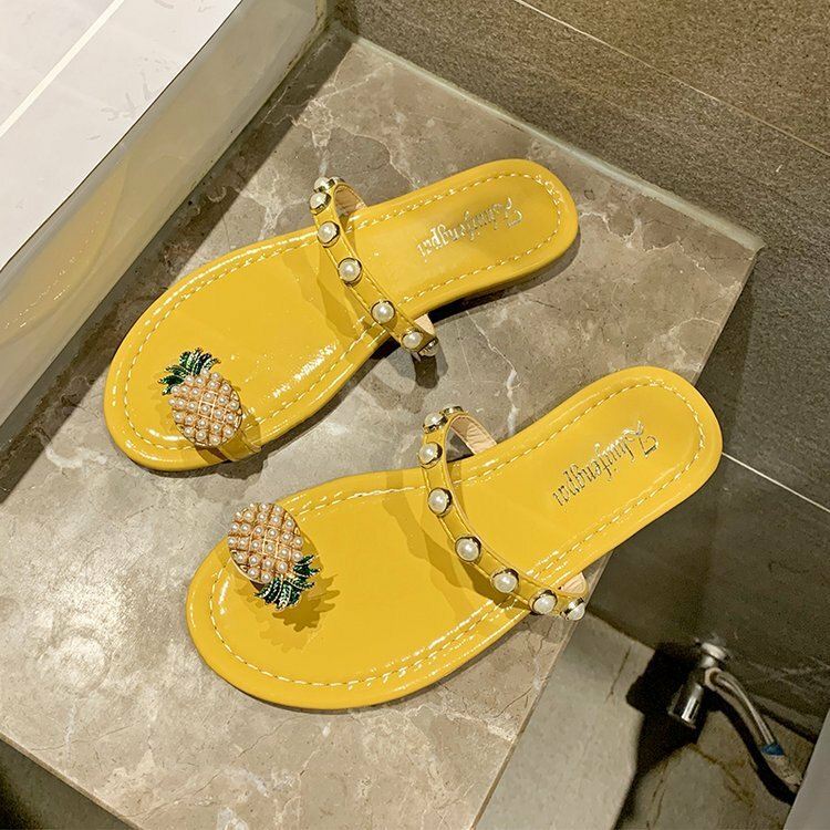 Naisten Clip Toe Sormus Ananas Decor Litteät Kengät Sandaalit
