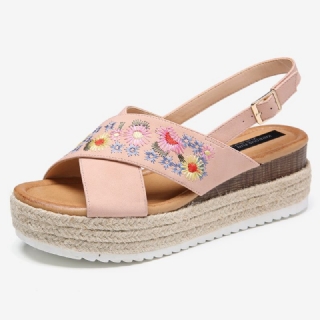 Naisten Espadrillit Brodeeraus Kukat Ristihihna Slingback Casual Platform Sandaalit
