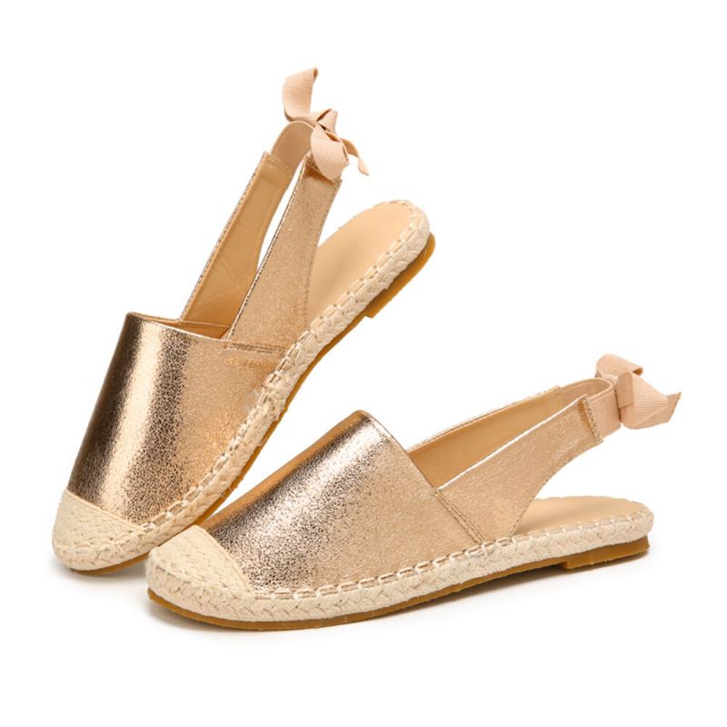 Naisten Rento Umpivarvas Bowknot Heel Espadrille Splicing Litteät Kengät Kalastajan Sandaalit
