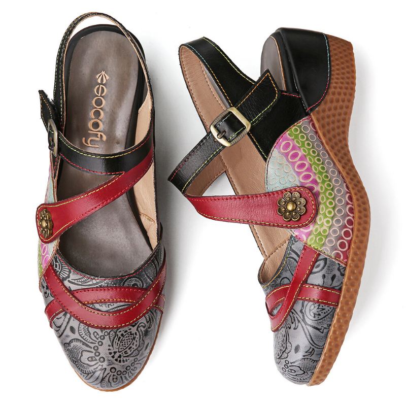 Retro Nahka Maalattu Kukka Koukku Silmukka Slingback Muulit Kiilat Sandaalit