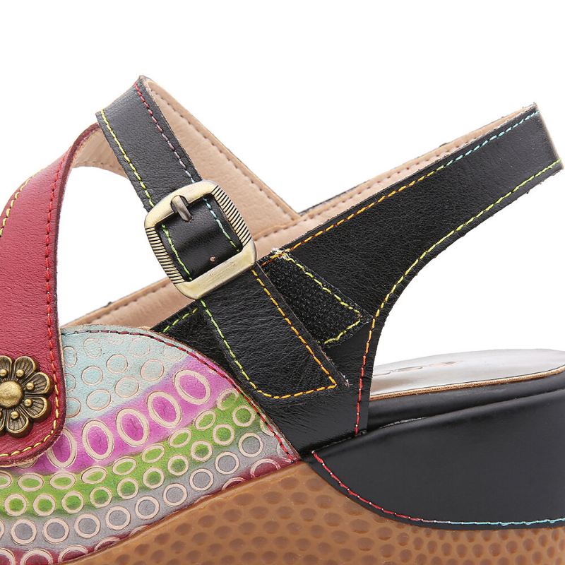 Retro Nahka Maalattu Kukka Koukku Silmukka Slingback Muulit Kiilat Sandaalit