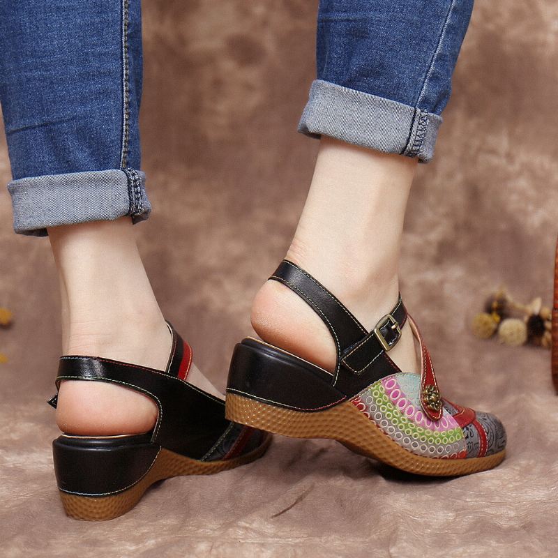 Retro Nahka Maalattu Kukka Koukku Silmukka Slingback Muulit Kiilat Sandaalit