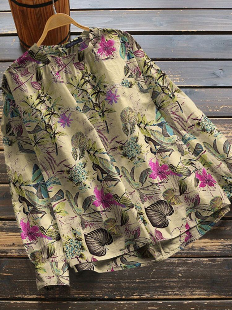 100 % Puuvillaa Löysä O-aukkoinen Raglan Full Sleeve Kukkapainoinen Pusero