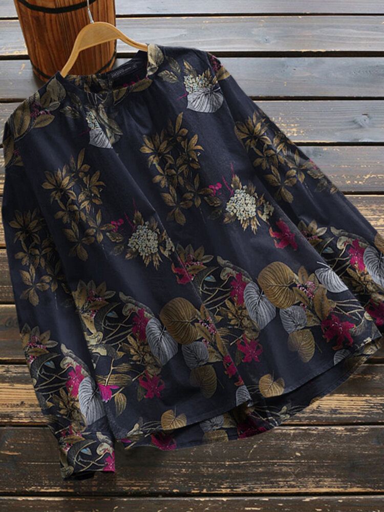 100 % Puuvillaa Löysä O-aukkoinen Raglan Full Sleeve Kukkapainoinen Pusero