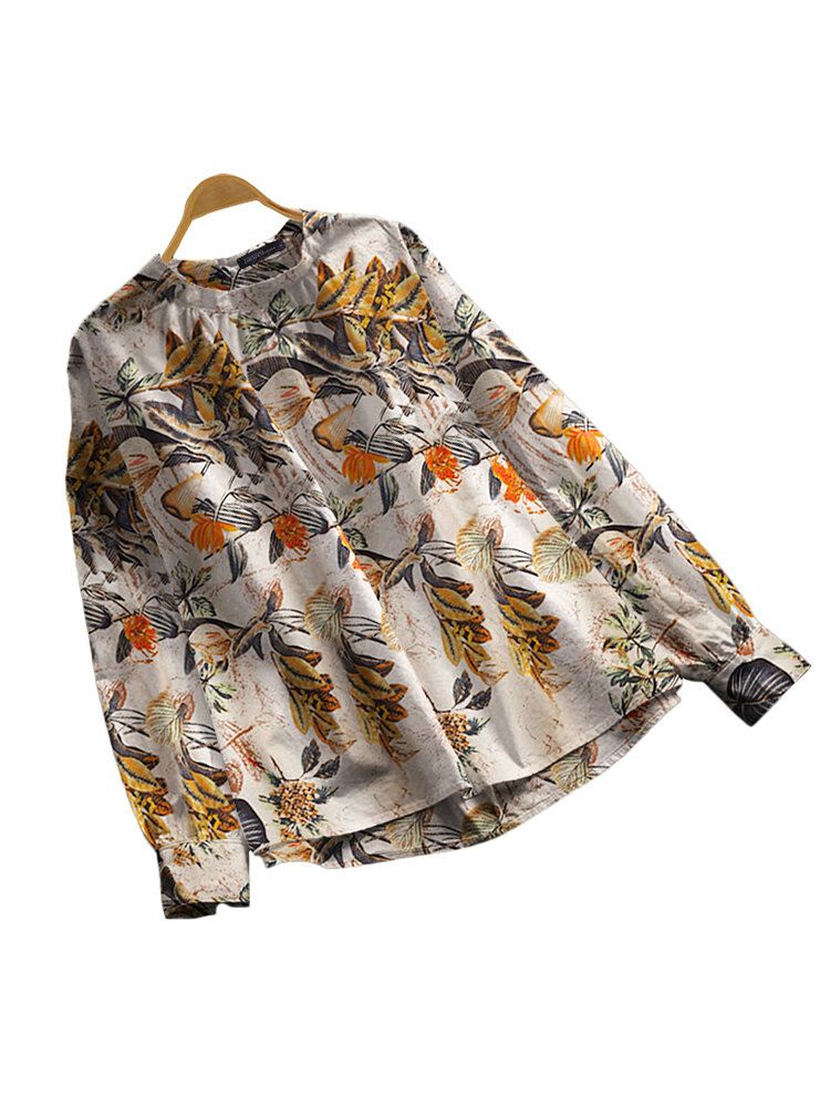 100 % Puuvillaa Löysä O-aukkoinen Raglan Full Sleeve Kukkapainoinen Pusero