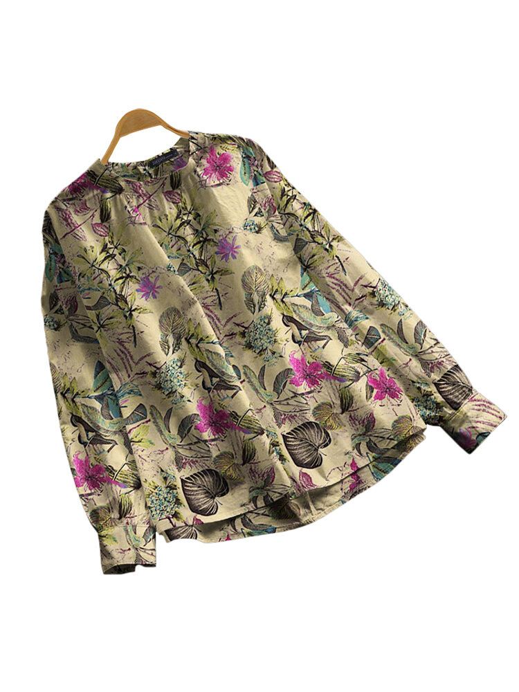 100 % Puuvillaa Löysä O-aukkoinen Raglan Full Sleeve Kukkapainoinen Pusero