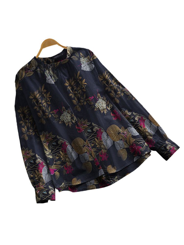 100 % Puuvillaa Löysä O-aukkoinen Raglan Full Sleeve Kukkapainoinen Pusero
