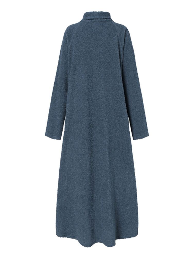Naisten Fleece Pitkä Kiinteä Villapaita Pitkähihainen Nilkkapituus Vapaa-ajan Mekot