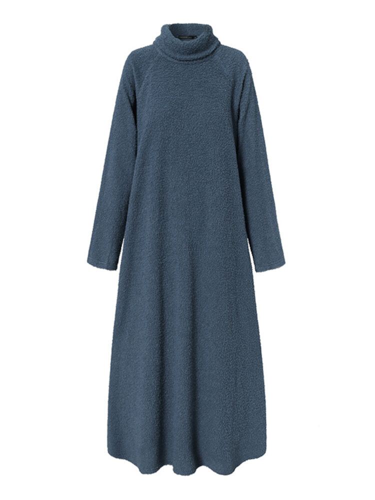 Naisten Fleece Pitkä Kiinteä Villapaita Pitkähihainen Nilkkapituus Vapaa-ajan Mekot