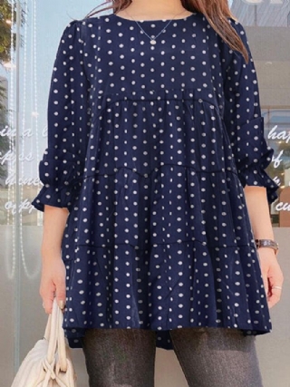 Naisten Puff Sleeve Päivittäinen O-pääntie Spliced Dots Rento Löysä Pusero