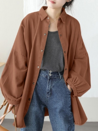Naisten Puff Sleeve Spliced Yksiväriset Edessä Napit Käänne Casual Paidat