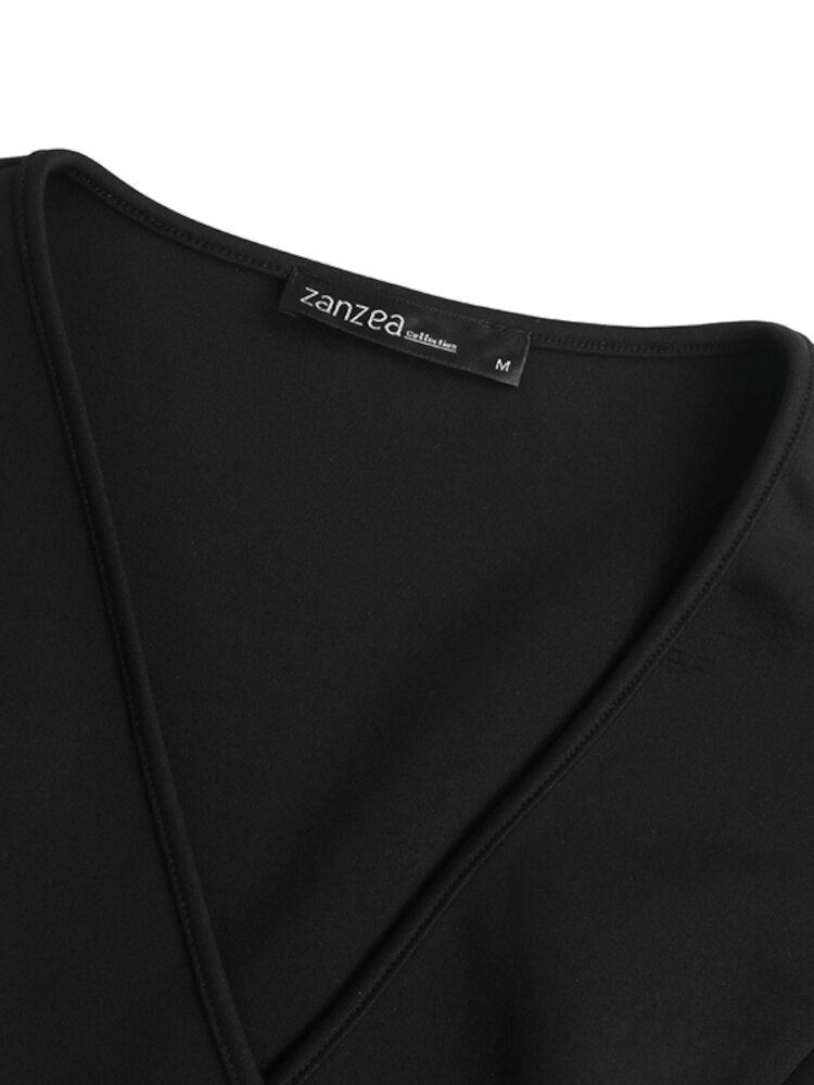 Naisten Puff Sleeve Vankka Löysä Lace-up Pelkkä V-pääntiepusero