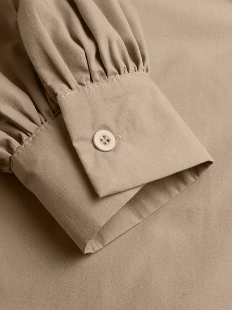 Naisten Puff Sleeve Yksiväriset Joustavat Vyötärönapit Käänne Kolmineljänneshihaiset Puserot