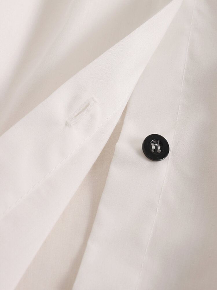 Puff Sleeve Käänne Laskostettu Yhtenäinen Löysä Paita Naisille
