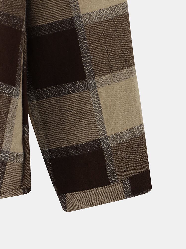 Ruudullinen Vintage Button Löysä Käännekaulus Pitkähihainen Rento Pusero Naisille