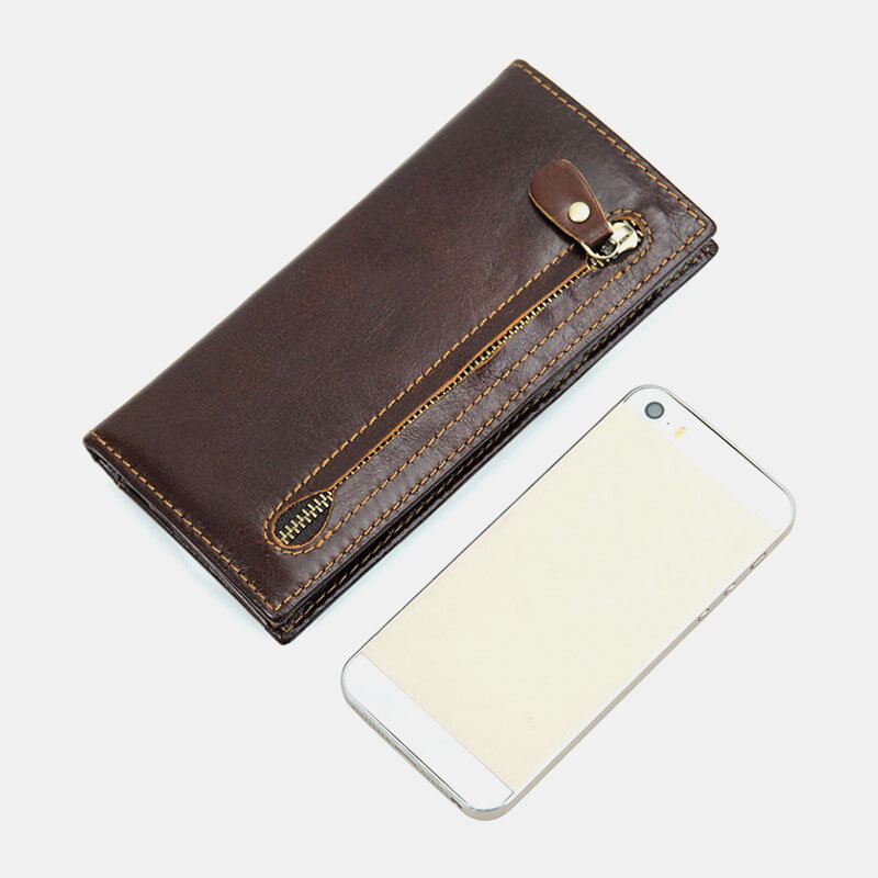 Ekphero Miesten Aito Nahka Pitkä Bifold Rfid Anti-magneettinen Lompakko Monikorttipaikka Korttikotelo