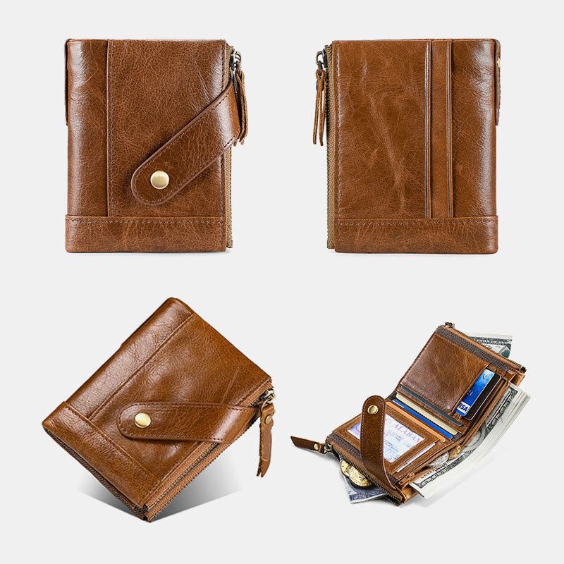 Miesten Aito Nahka Rfid Anti-magneettinen Lompakko Kukkaro Bifold Kaksivetoketjuinen Kolikkokukkaro Korttikotelo