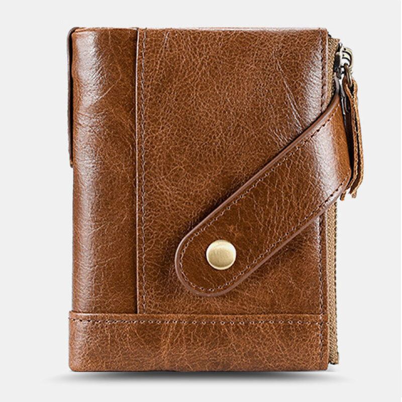 Miesten Aito Nahka Rfid Anti-magneettinen Lompakko Kukkaro Bifold Kaksivetoketjuinen Kolikkokukkaro Korttikotelo