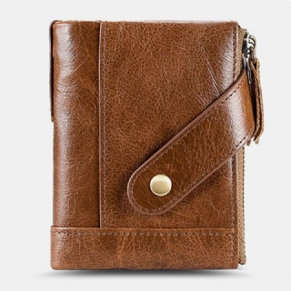 Miesten Aito Nahka Rfid Anti-magneettinen Lompakko Kukkaro Bifold Kaksivetoketjuinen Kolikkokukkaro Korttikotelo