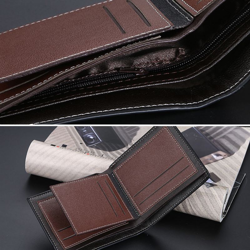 Miesten Keinonahkainen Vintage Kevyt Kolminkertainen Lompakko Pehmeä Retro Multiple Card Slot Lompakko