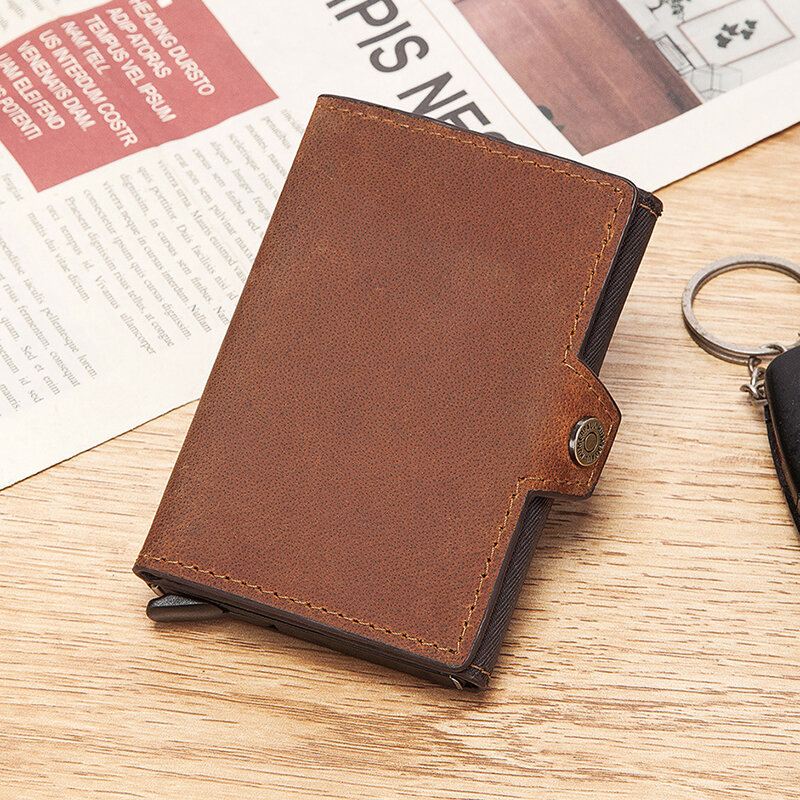 Miesten Retro-rfid-esto Antimagneettinen Lehmännahkainen Lompakko Rento Monikorttipaikka Hasp-korttipidike Monitoiminen Rahaklipsi