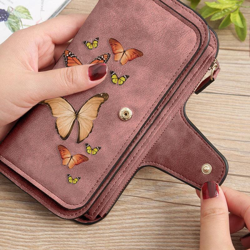 Naisten Butterfly Nelitaittuva Lompakko Kukkaro 14 Korttipaikka 5.5 Tuuman Puhelinlaukku