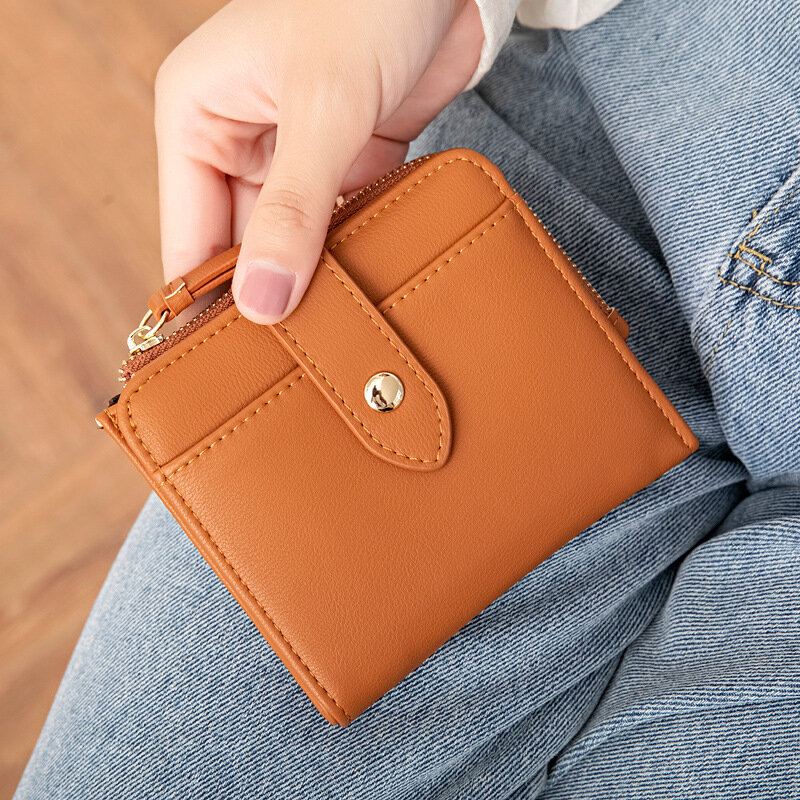 Naisten Pu Nahka Bifold Hasp Monikorttipaikka Retro Lyhyt Korttipidike Kytkinlompakot Rannehihnalla