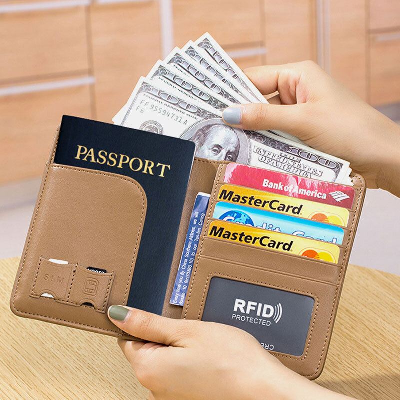 Unisex Aito Nahka Rfid-monitoiminen Monitoimikorttipaikka Matkapassilaukku Lompakko Elastisella Hihnalla