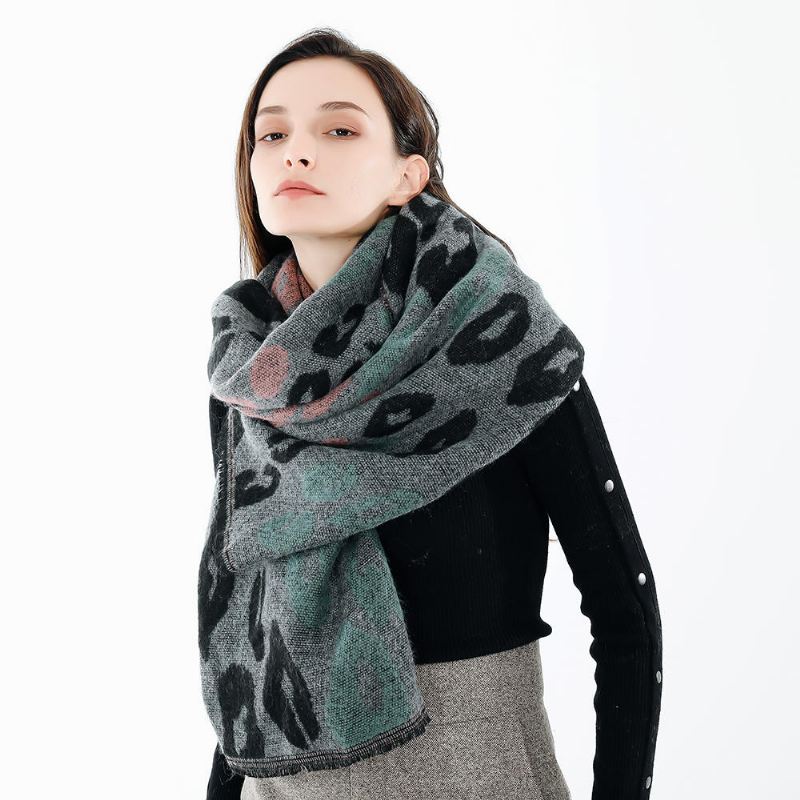 Naiset 200*66cm Leopardi Pehmeä Keinotekoinen Cashmere Huivi Talven Lämmin Pitkä Huivi