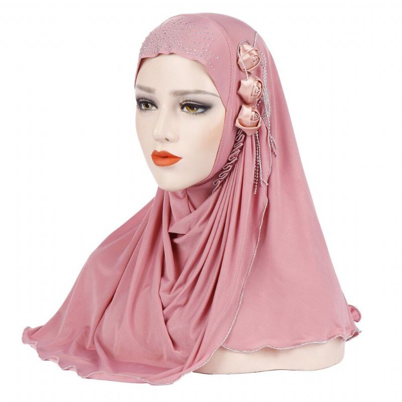 Naisten Uusi Ice Silk Sivu Kolme Kukka Tupsut Arabian Hattu Arab Wrap Huivi Turbaani Hattu