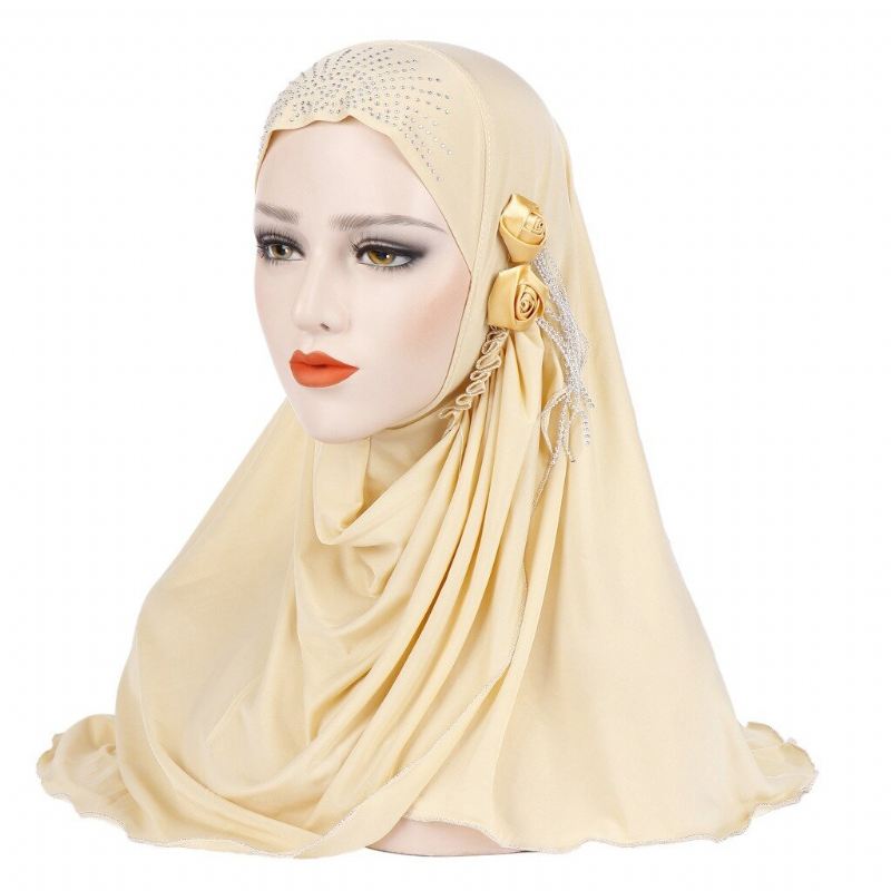 Naisten Uusi Ice Silk Sivu Kolme Kukka Tupsut Arabian Hattu Arab Wrap Huivi Turbaani Hattu