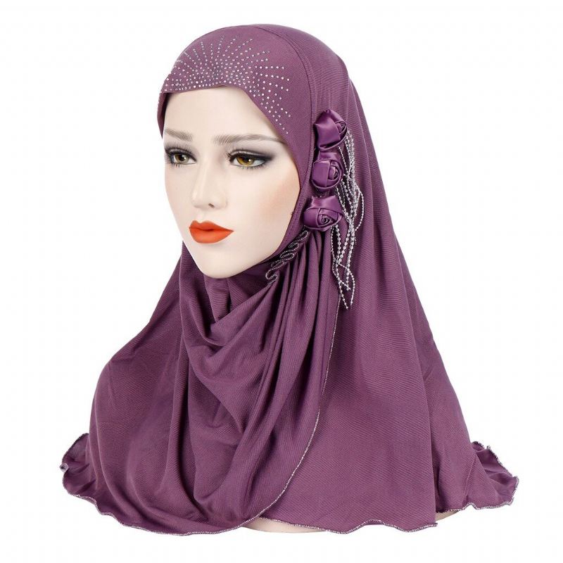 Naisten Uusi Ice Silk Sivu Kolme Kukka Tupsut Arabian Hattu Arab Wrap Huivi Turbaani Hattu
