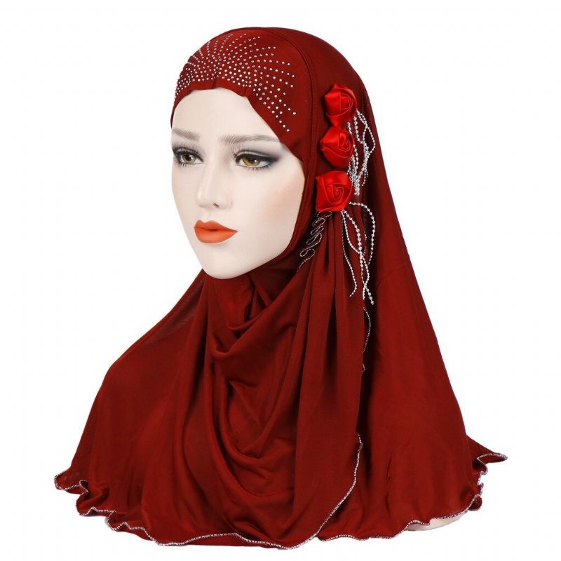 Naisten Uusi Ice Silk Sivu Kolme Kukka Tupsut Arabian Hattu Arab Wrap Huivi Turbaani Hattu