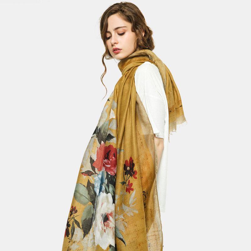 Naisten Väri Kukkaprintti Silkkihuivit Retro Ohut Pehmeä Superpitkä Hijab Huivi Päähuivit Kaulahuivit
