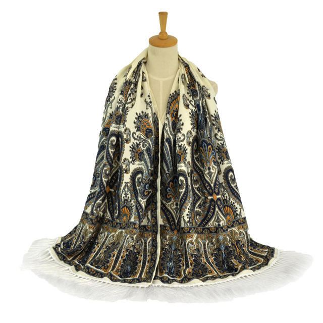 Retro Etninen Style Print Tupsu Pitkä Huivi Naisten Venäläinen Huivi