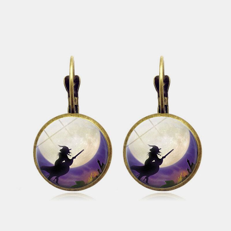Vintage Halloween Witch Korvakoru Pronssi Pyöreä Lasi Korvakoru Naisten Korut Lahjat
