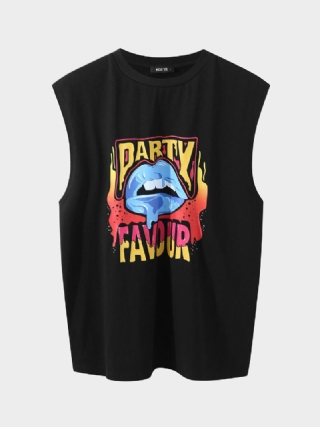 Miesten 100 % Puuvillainen Huuliprintti Super Pehmeä Pyöreä All Matched Skin Friendly Leisure Neck Tank