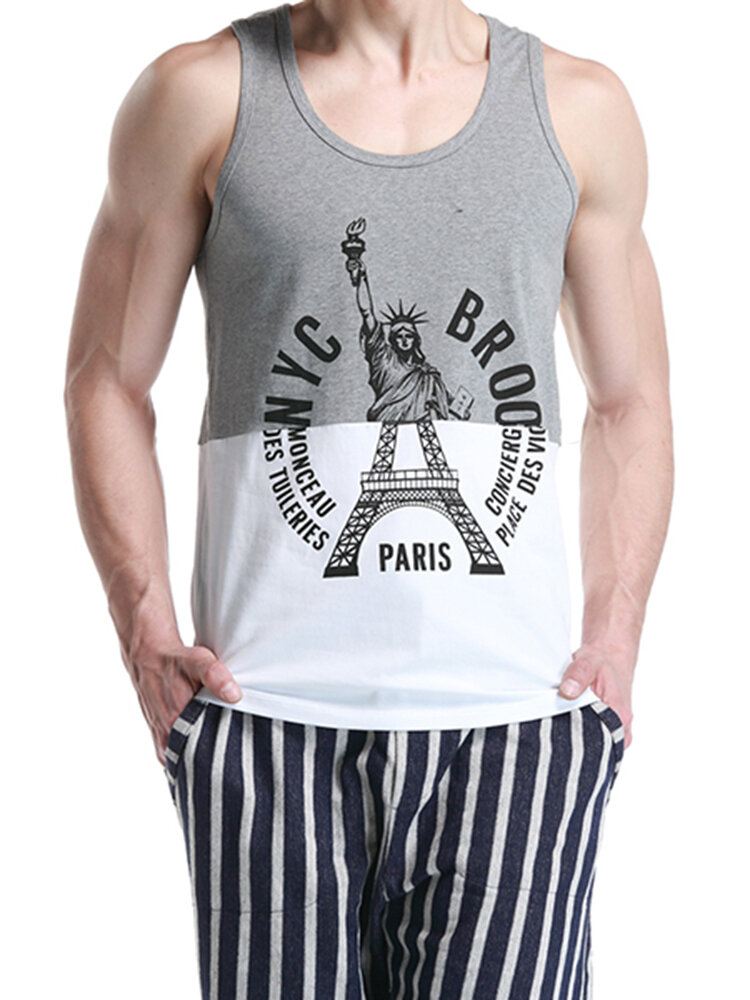 Seobean New York Paris Painettu Miesten Liivi Puuvilla Kesä Vapaa-aika Kuntoilu Lenkkeily Urheilu Topit
