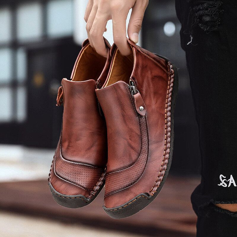 Miesten Aitoa Nahkaa Sivuvetoketju Pehmeä Business Casual Oxfords