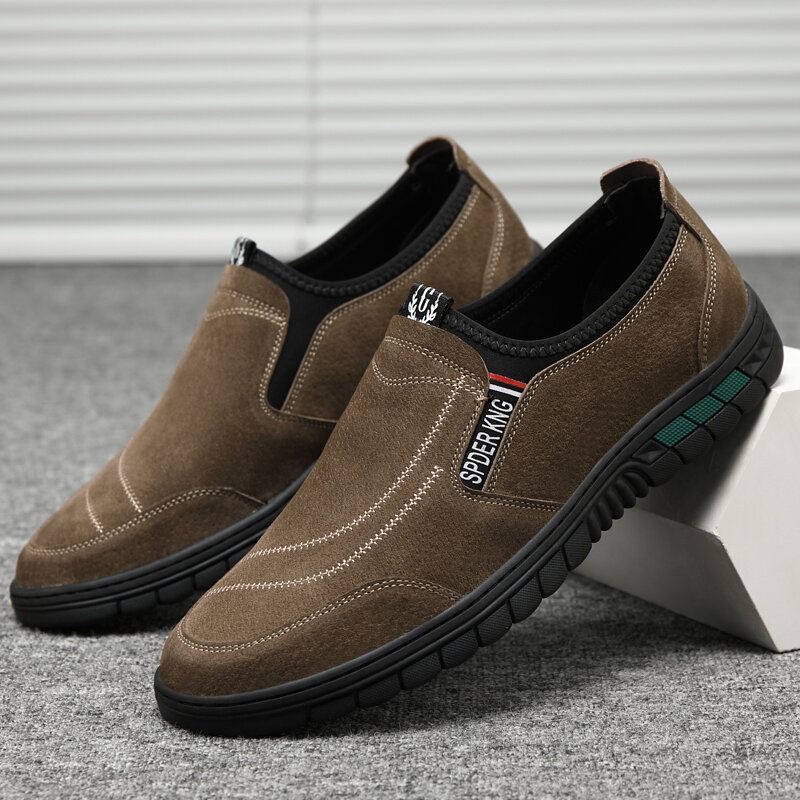 Miesten Mukavat Siannahkaiset Ompeleet Liukumattomat Pyöreät Kärjet Lazy Slip-on Mokkasiinit Kengät