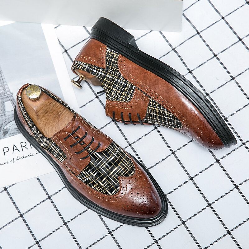 Miesten Retro Splicing Mekko Kengät Lace Up Brogue Muodolliset Kengät