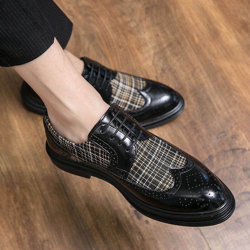 Miesten Retro Splicing Mekko Kengät Lace Up Brogue Muodolliset Kengät