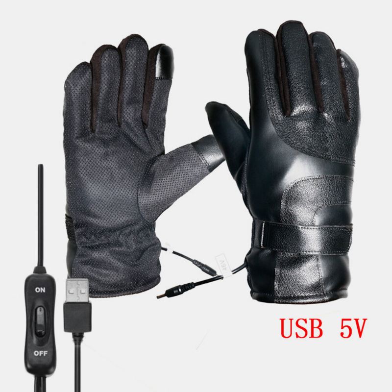 Unisex Usb Lataus Lämmitys Ulkona Talvi Sähköautolla Ajo Pidä Lämpimänä Vedenpitävä Tuulenpitävä Nahkakäsineet