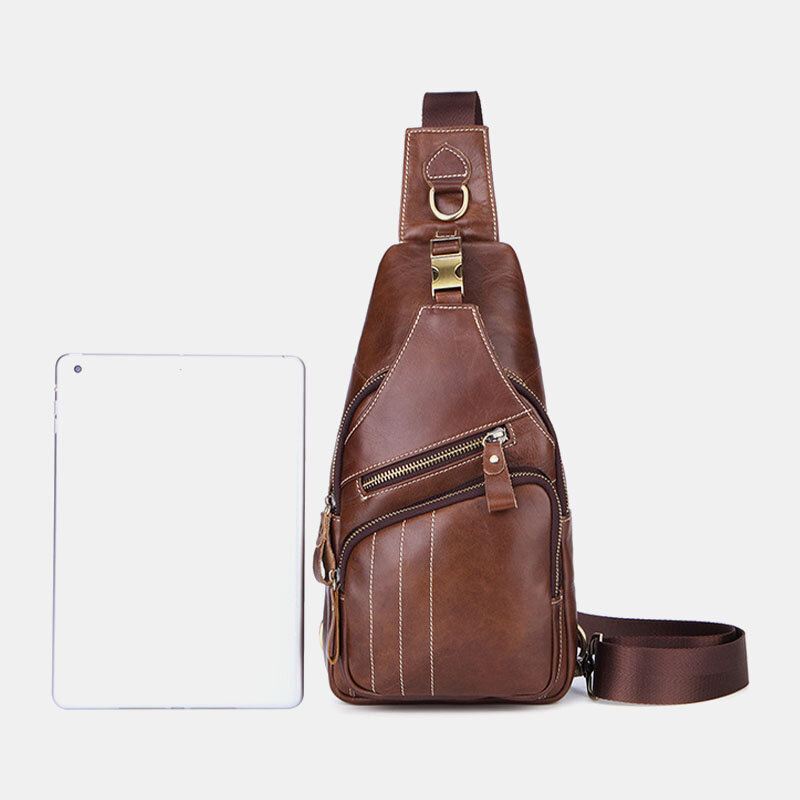 Miesten Aito Nahka Retro Business Casual Yksivärinen Nahkainen Olkalaukku Crossbody Laukku Rintalaukku