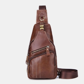 Miesten Aito Nahka Retro Business Casual Yksivärinen Nahkainen Olkalaukku Crossbody Laukku Rintalaukku