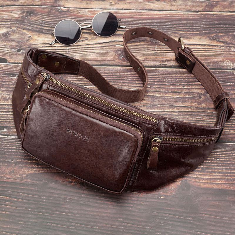 Miesten Aito Nahka Retro Sport Outdoor Multi-carry Rintalaukku Sling Bag Crossbody Laukku Vyötärölaukku