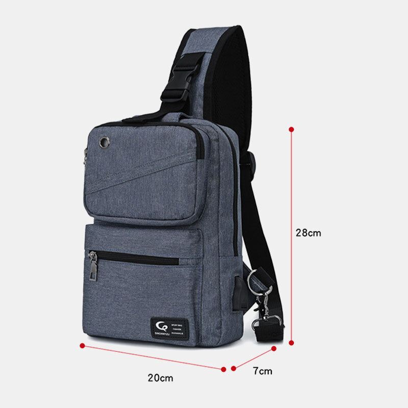 Miesten Suuren Kapasiteetin Usb-ladattava Reikä Kuulokkeiden Reikä Vedenpitävä Rintalaukut Olkalaukku Crossbody Laukut