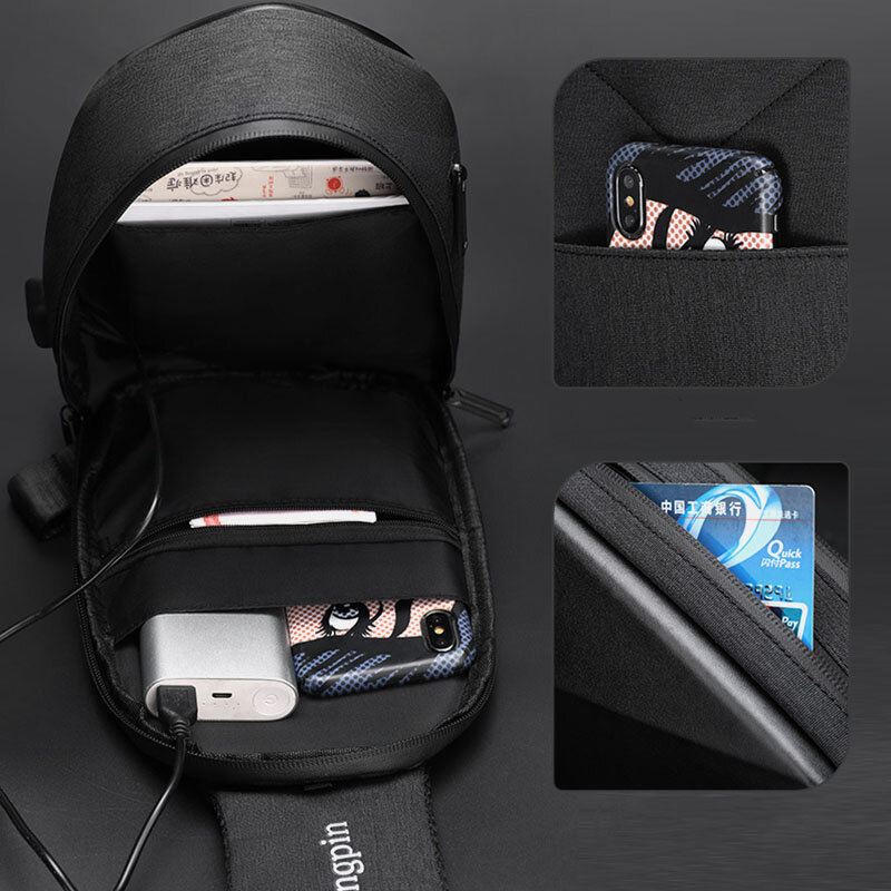 Unisex Classic 3d Rombus Design Usb-latausrintalaukku Monitaskuinen Vedenpitävä Puettava Täystekstiure Crossbody Laukut